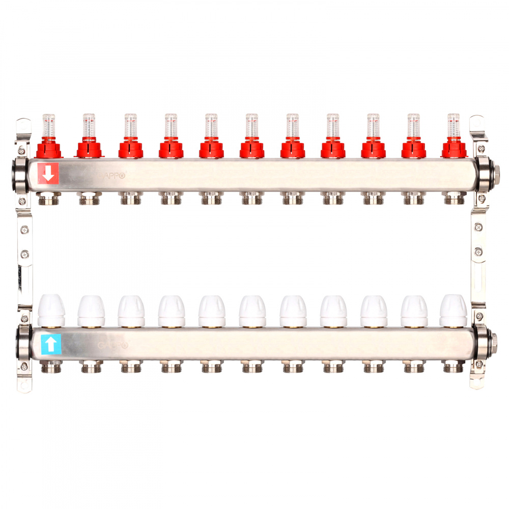 5avoflme7b9s8fx9pofx6cs0b2ljrp9q Коллектор регулируемый с расходомерами Gappo G424.11 11-вых. x1"x3/4" — изображение 1