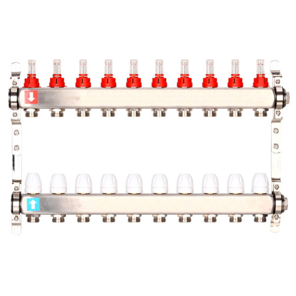 Коллектор регулируемый с расходомерами Gappo G424.10 10-вых. x1"x3/4"