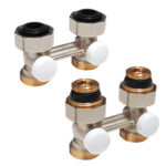 Узел нижнего подключения R387L, прямой c переходниками R483, 1/2"M x 3/4''E, для двухтрубных систем.